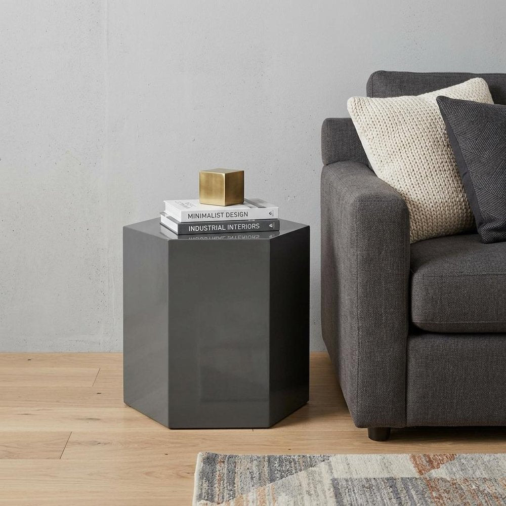 Modern Light Grey High Gloss Hexagonal End Table HomeRoots