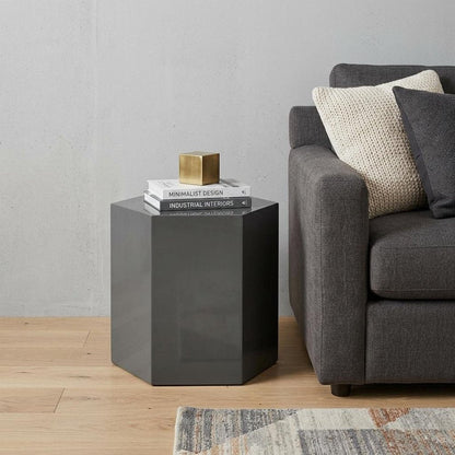 Modern Light Grey High Gloss Hexagonal End Table HomeRoots