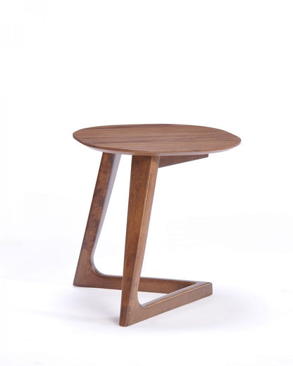 Mod Walnut Wood Asymmetric End Table HomeRoots