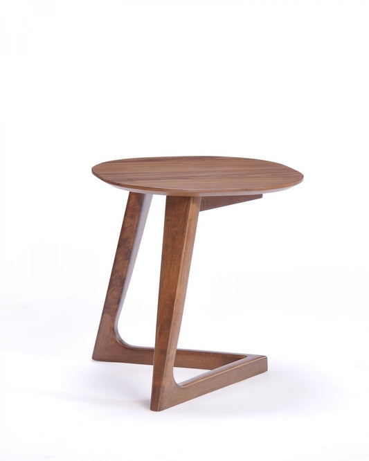 Mod Walnut Wood Asymmetric End Table HomeRoots