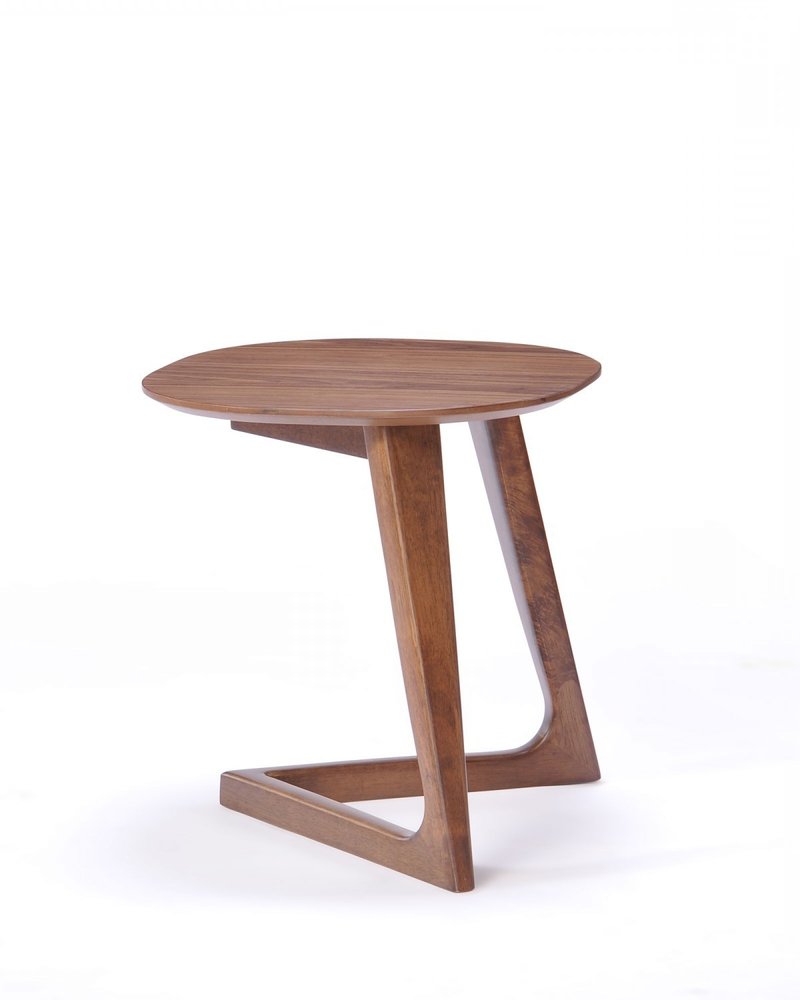 Mod Walnut Wood Asymmetric End Table HomeRoots