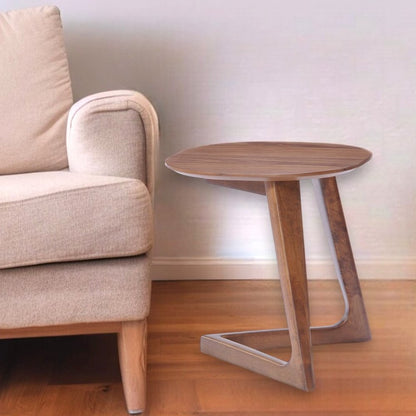 Mod Walnut Wood Asymmetric End Table HomeRoots