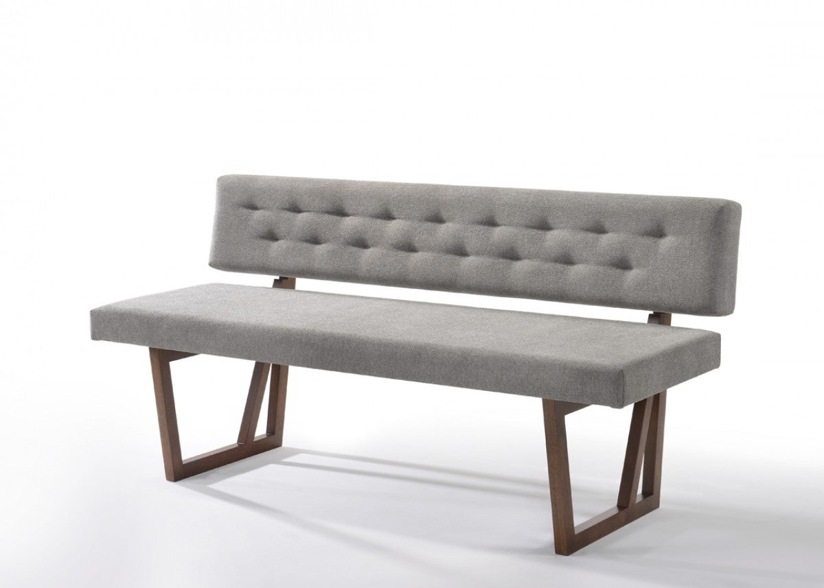 63" Gray and Brown Upholstered Linen Blend Dining Bench