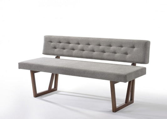 63" Gray And Brown Tufted Linen Blend And Solid Wood Upholstered Dining Bench