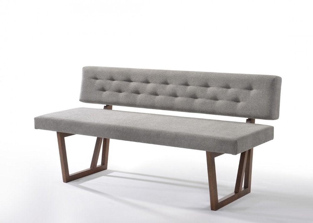 63" Gray and Brown Upholstered Linen Blend Dining Bench HomeRoots