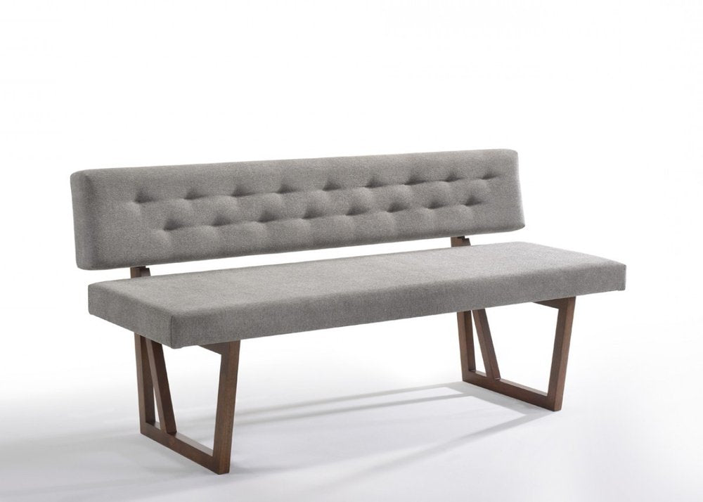 63" Gray and Brown Upholstered Linen Blend Dining Bench HomeRoots
