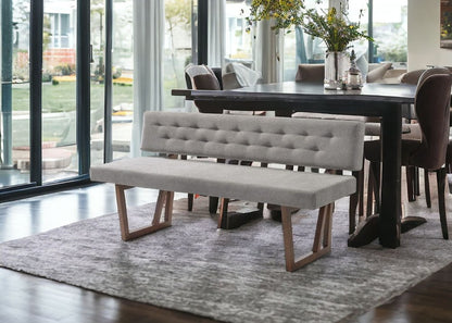 63" Gray and Brown Upholstered Linen Blend Dining Bench HomeRoots