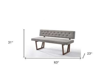 63" Gray and Brown Upholstered Linen Blend Dining Bench