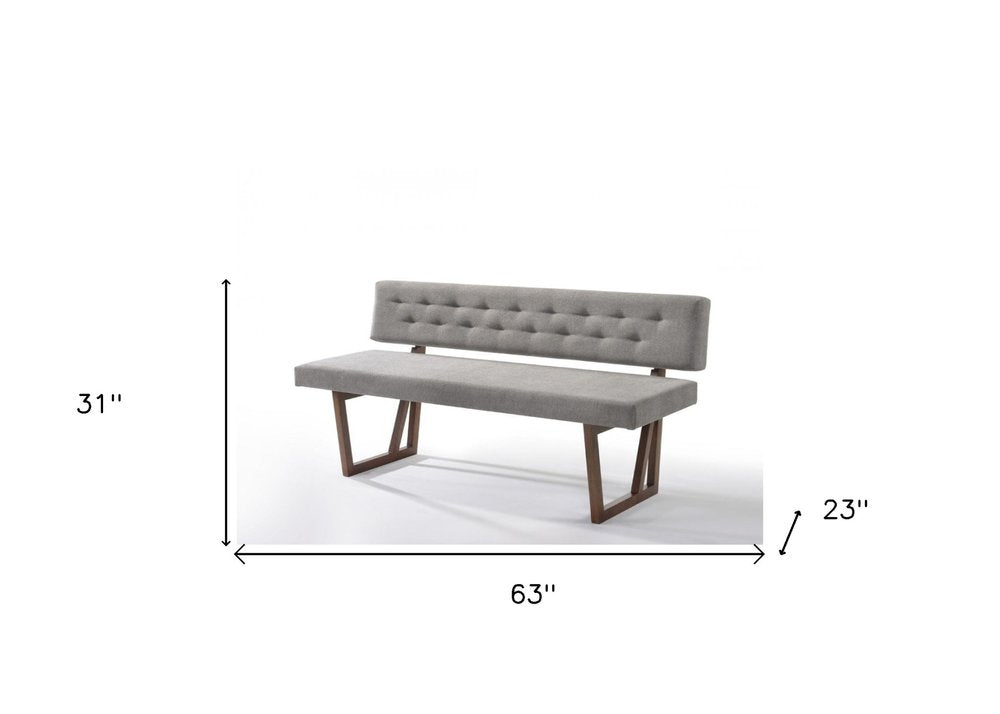 63" Gray and Brown Upholstered Linen Blend Dining Bench HomeRoots