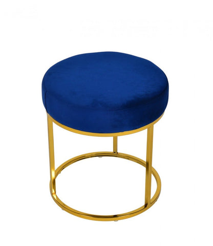 16" Blue Velvet And Gold Round Footstool Ottoman HomeRoots