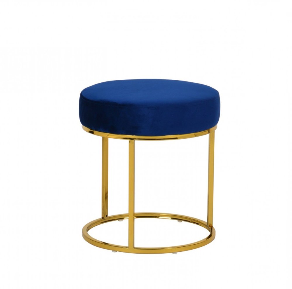 16" Blue Velvet And Gold Round Footstool Ottoman HomeRoots