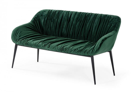 56" Green and Black Velvet Upholstered Dining Bench HomeRoots