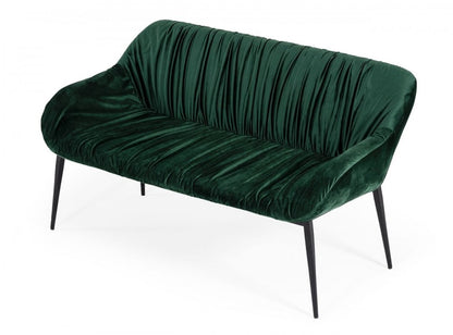 56" Green and Black Velvet Upholstered Dining Bench HomeRoots