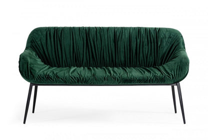 56" Green and Black Velvet Upholstered Dining Bench HomeRoots