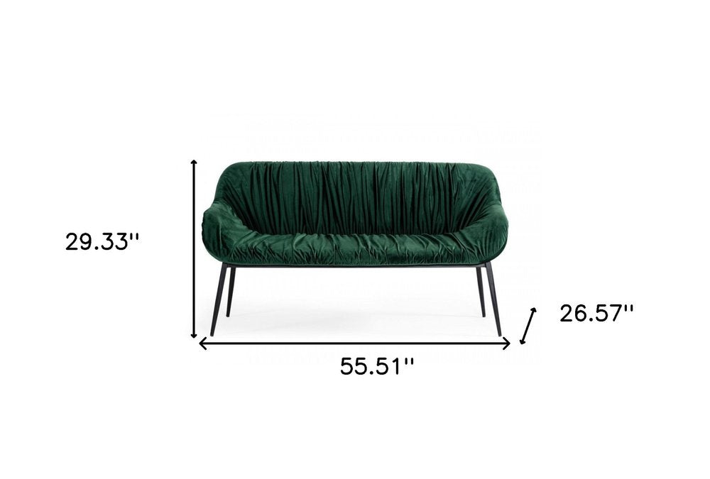56" Green and Black Velvet Upholstered Dining Bench HomeRoots