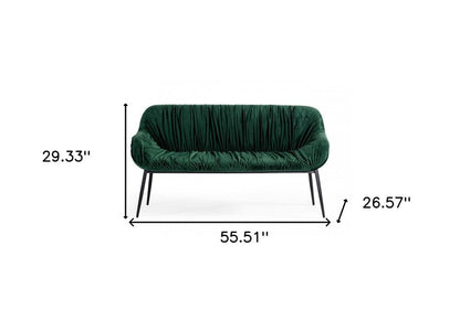 56" Green and Black Velvet Upholstered Dining Bench HomeRoots