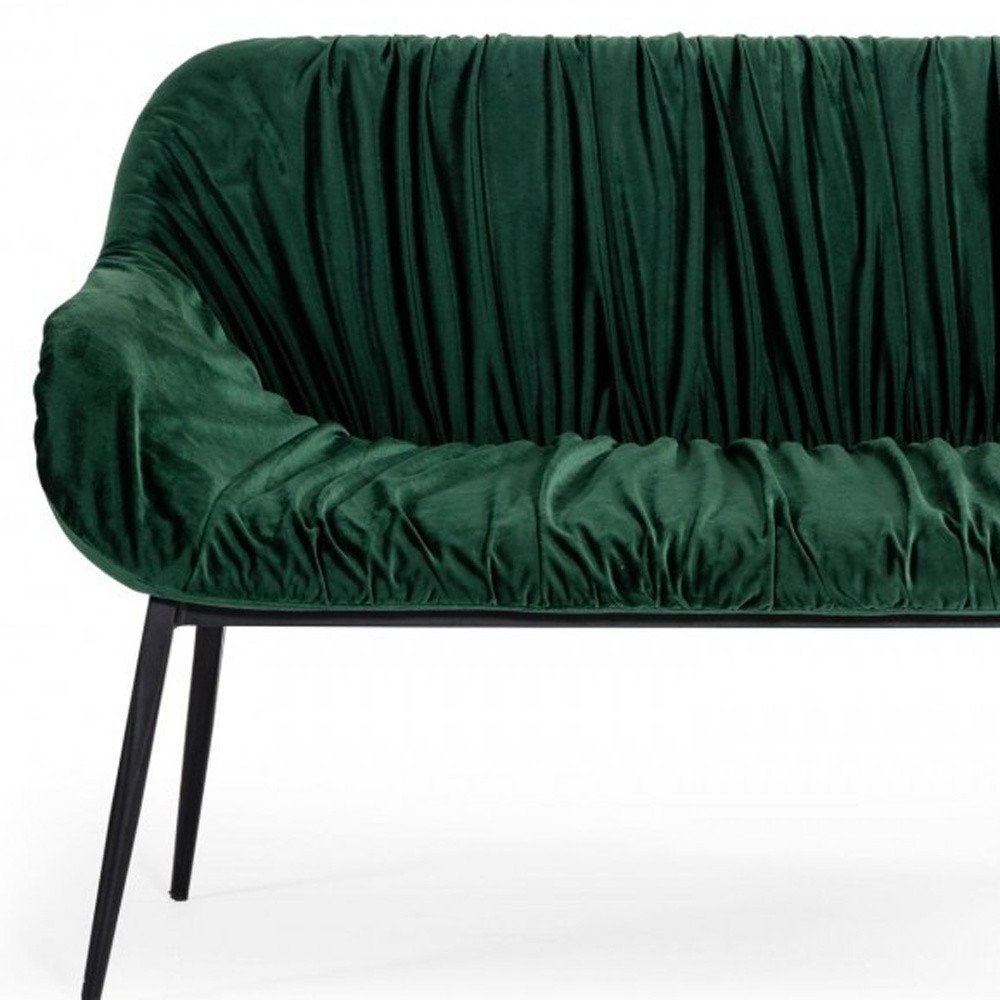 56" Green and Black Velvet Upholstered Dining Bench HomeRoots