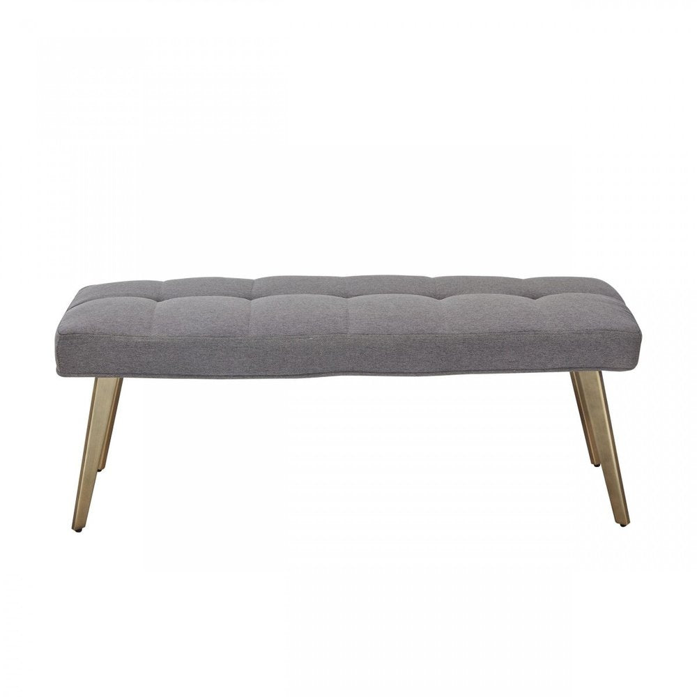 47" Gray and Antiqued Brass Tufted Linen Blend Upholstered Dining Bench HomeRoots