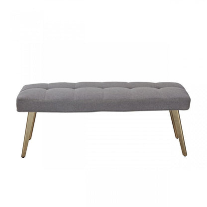 47" Gray and Antiqued Brass Tufted Linen Blend Upholstered Dining Bench HomeRoots