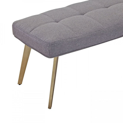 47" Gray and Antiqued Brass Tufted Linen Blend Upholstered Dining Bench HomeRoots