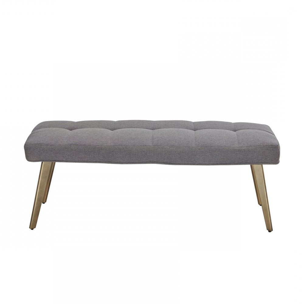 47" Gray and Antiqued Brass Tufted Linen Blend Upholstered Dining Bench HomeRoots