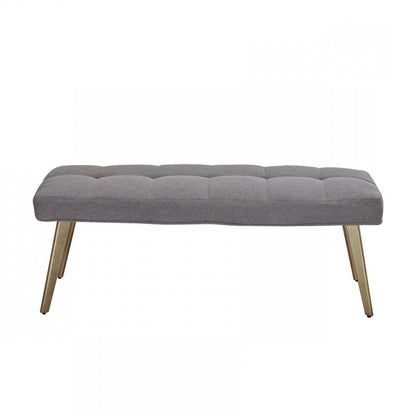 47" Gray and Antiqued Brass Tufted Linen Blend Upholstered Dining Bench HomeRoots