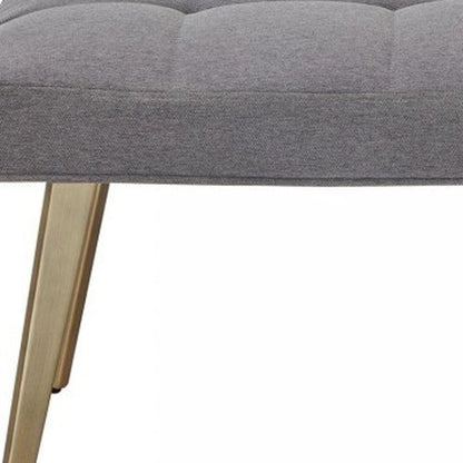 47" Gray and Antiqued Brass Tufted Linen Blend Upholstered Dining Bench HomeRoots