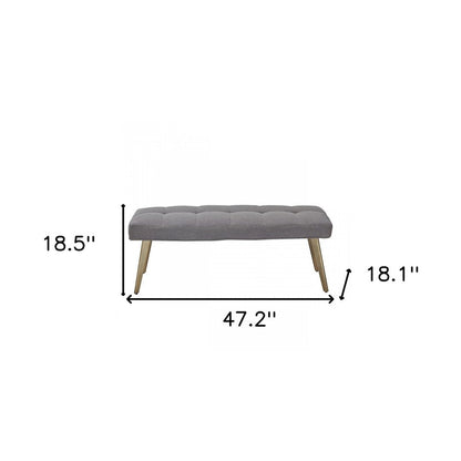 47" Gray and Antiqued Brass Tufted Linen Blend Upholstered Dining Bench HomeRoots