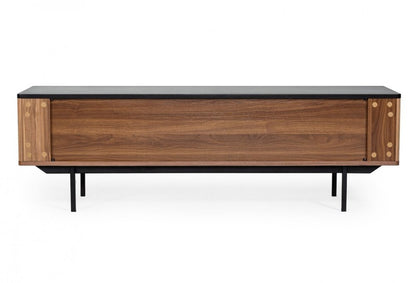 63" Walnut And Gray Wood Open And Enclosed Storage TV Stand HomeRoots