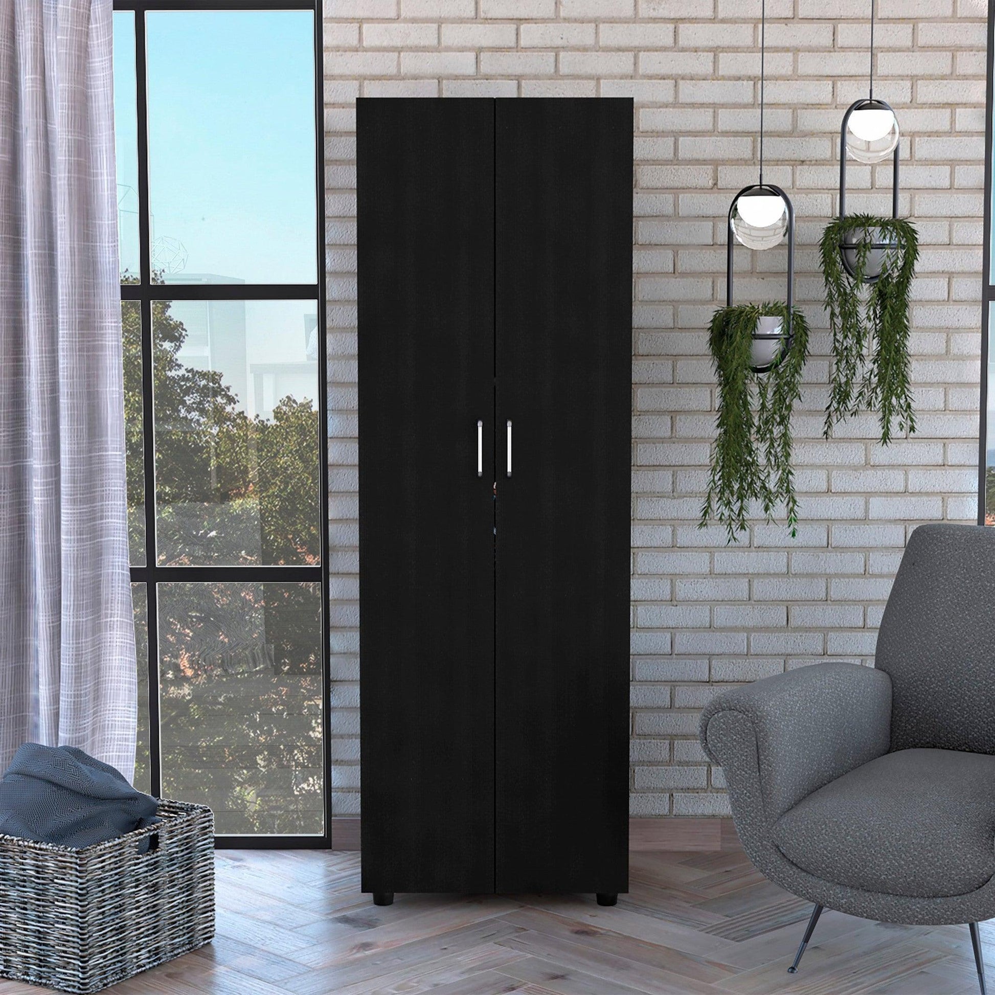 71" Black Tall Two Door Closet - FurniFindUSA