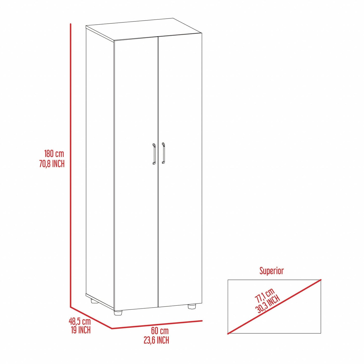 71" Black Tall Two Door Closet - FurniFindUSA