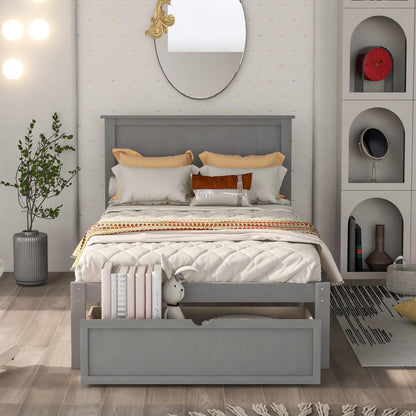 Twin Size Platform Bed with Under-bed Drawer Gray - FurniFindUSA