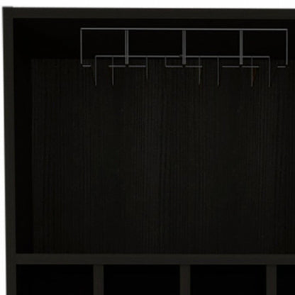 71" Black Tall Bar Cabinet with Two Door Panels and Top Wine Glass Rack HomeRoots