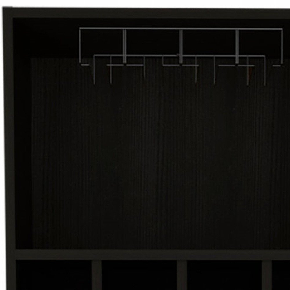 71" Black Tall Bar Cabinet with Two Door Panels and Top Wine Glass Rack HomeRoots