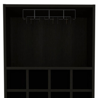 71" Black Tall Bar Cabinet with Two Door Panels and Top Wine Glass Rack HomeRoots