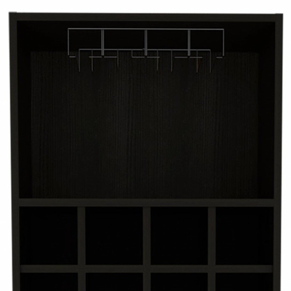 71" Black Tall Bar Cabinet with Two Door Panels and Top Wine Glass Rack — view 7