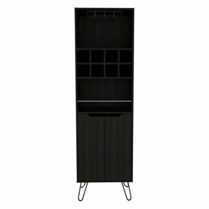 71" Black Tall Bar Cabinet with Two Door Panels and Top Wine Glass Rack HomeRoots
