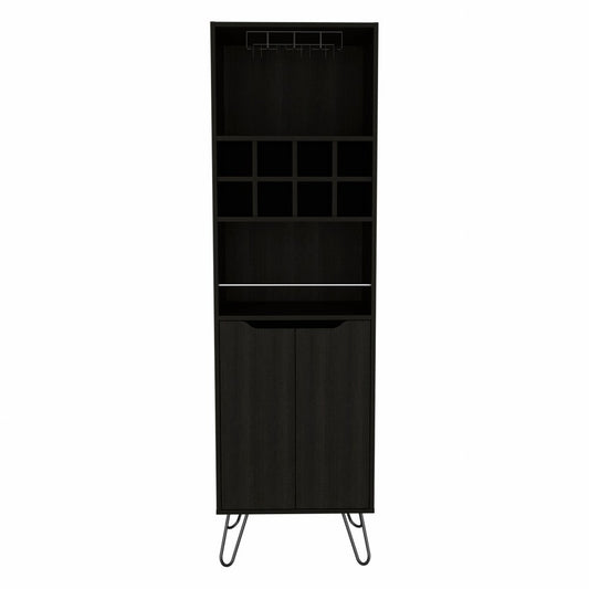 71" Black Tall Bar Cabinet with Two Door Panels and Top Wine Glass Rack HomeRoots