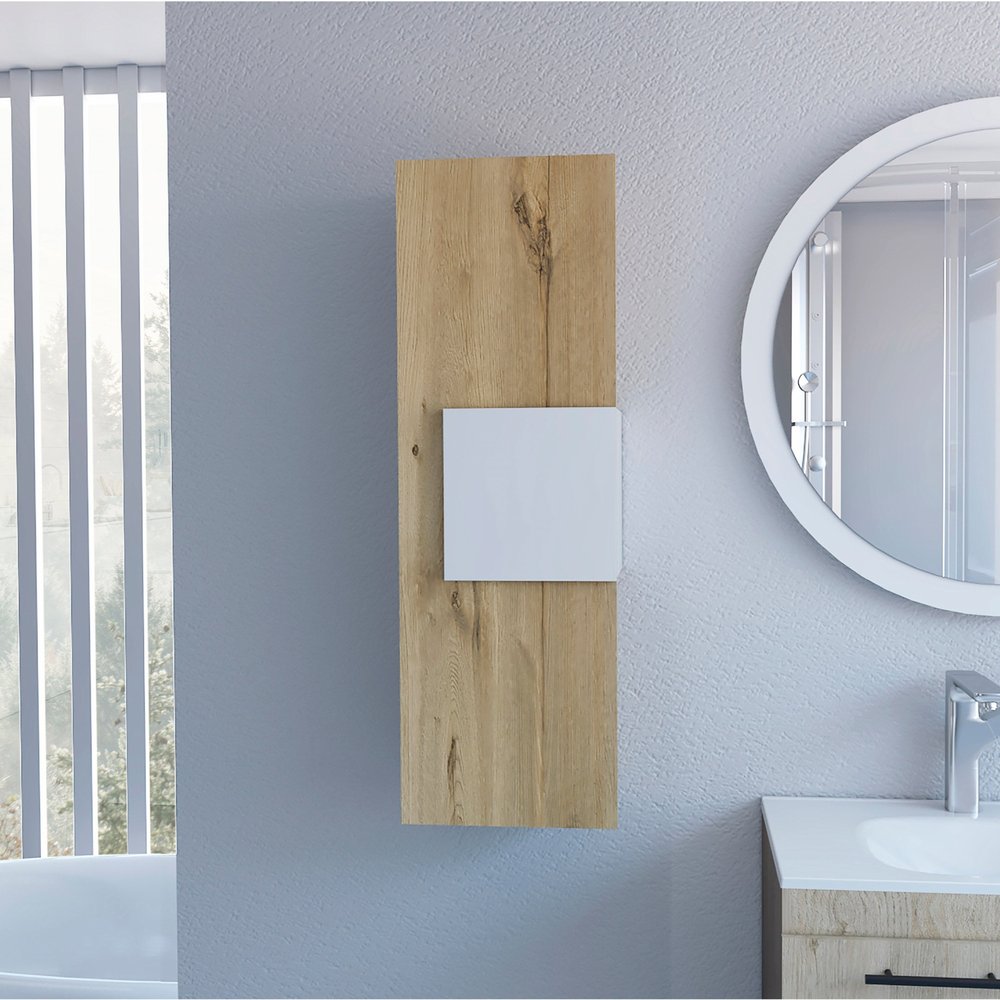 Light Oak and White Multi Purpose Vertical Hanging Cabinet — view 1