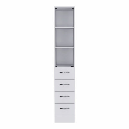 White Bathroom Storage Cabinet with Glass Door and Sliding Drawers HomeRoots