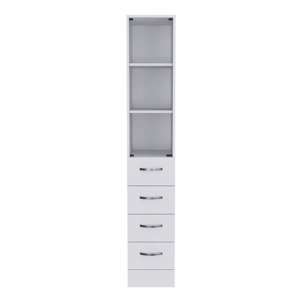 White Bathroom Storage Cabinet with Glass Door and Sliding Drawers HomeRoots