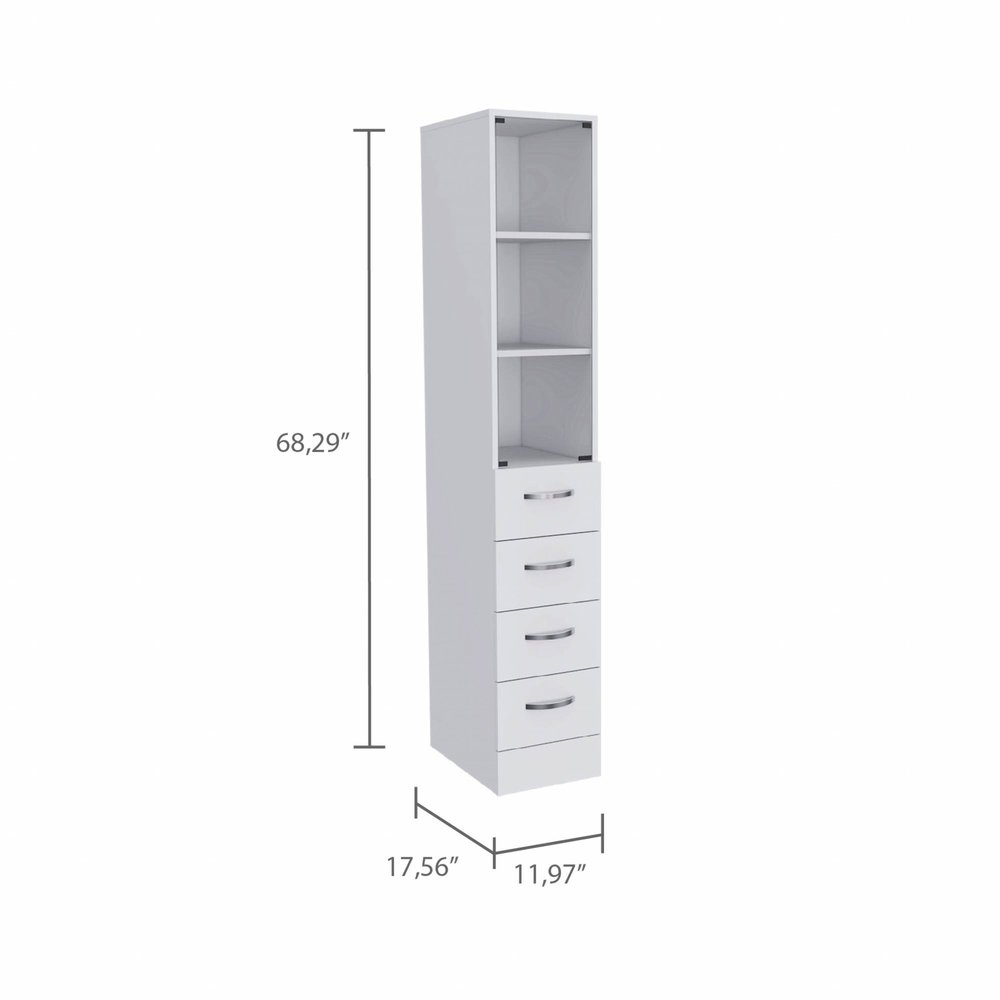 White Bathroom Storage Cabinet with Glass Door and Sliding Drawers HomeRoots