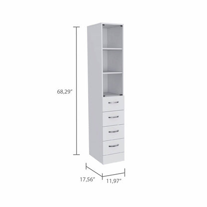 White Bathroom Storage Cabinet with Glass Door and Sliding Drawers HomeRoots