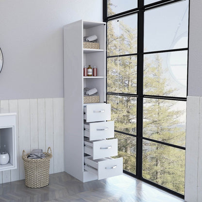 White Bathroom Storage Cabinet with Glass Door and Sliding Drawers HomeRoots
