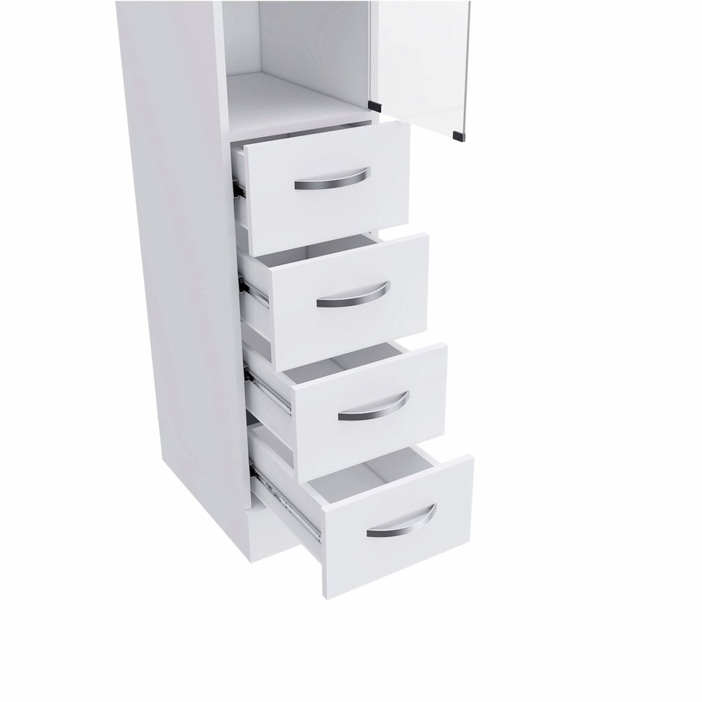 White Bathroom Storage Cabinet with Glass Door and Sliding Drawers HomeRoots