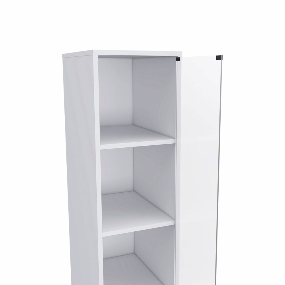 White Bathroom Storage Cabinet with Glass Door and Sliding Drawers HomeRoots