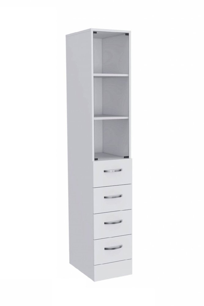 White Bathroom Storage Cabinet with Glass Door and Sliding Drawers HomeRoots