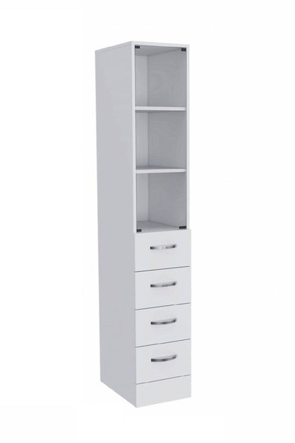 White Bathroom Storage Cabinet with Glass Door and Sliding Drawers HomeRoots
