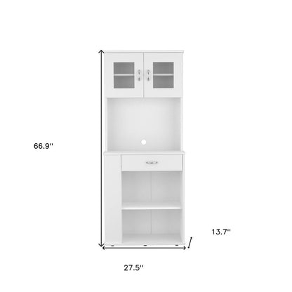 67" White Pantry Cabinet with Two Door Panels and Side Open Shelves HomeRoots