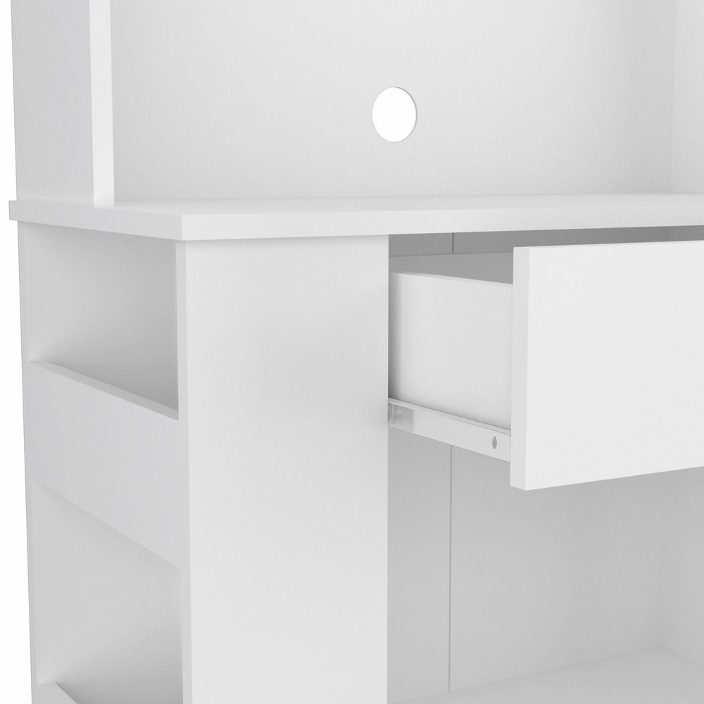 67" White Pantry Cabinet with Two Door Panels and Side Open Shelves HomeRoots